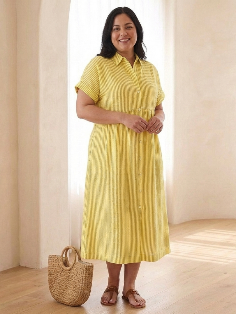 Linnea Striped Linen Button-Front Midi Dress