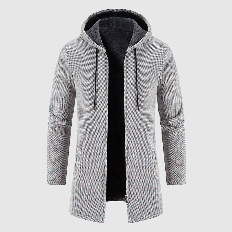 Men's Long Jacket, Poly-Cotton Blend with Plush Lining