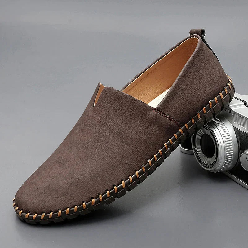 Unisex Slip-On Loafers, Moc Toe, Flat Sole, Stitched Trim