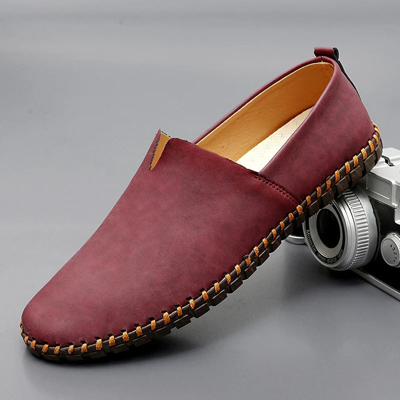 Unisex Slip-On Loafers, Moc Toe, Flat Sole, Stitched Trim