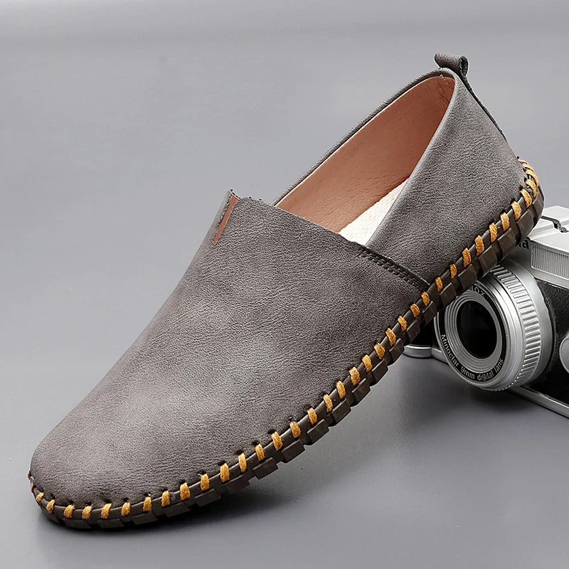 Unisex Slip-On Loafers, Moc Toe, Flat Sole, Stitched Trim