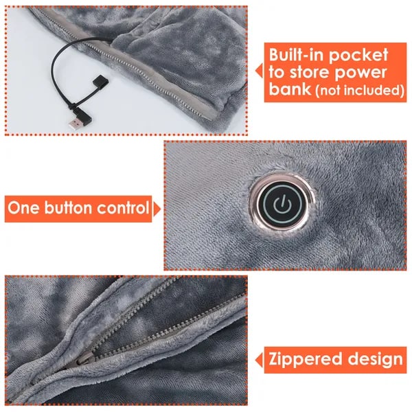 USB Electric Heated Blanket Poncho with Adjustable Temperature Control