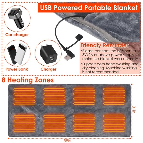 USB Electric Heated Blanket Poncho with Adjustable Temperature Control