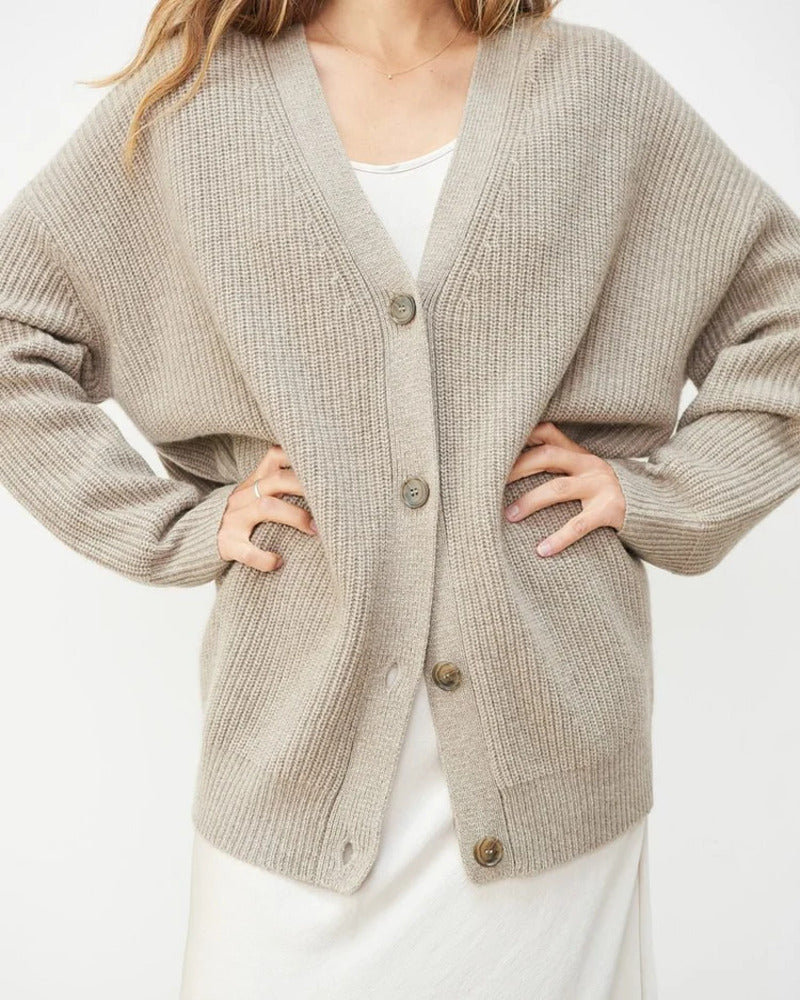 Marian Oversized Ribbed V-Neck Cardigan