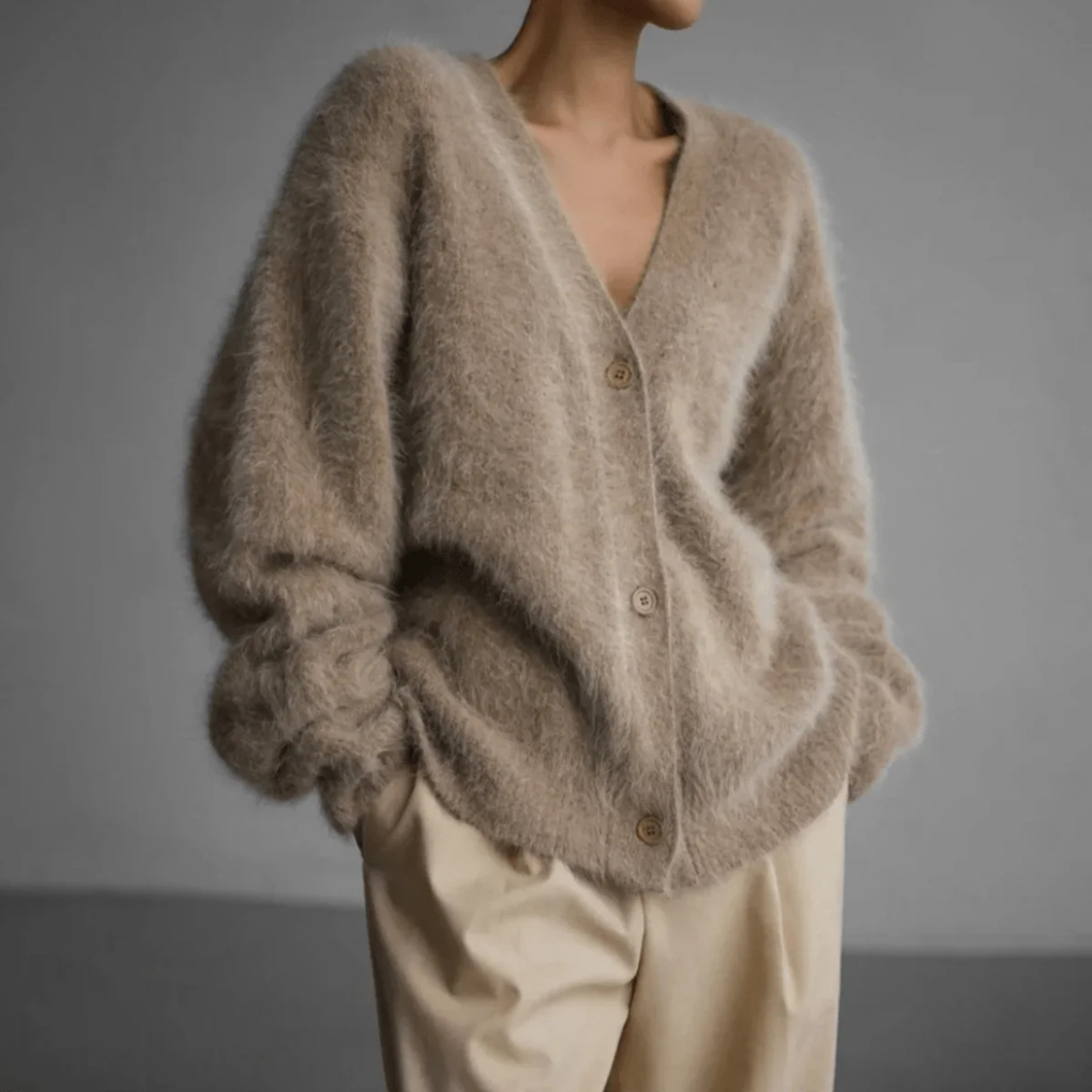 Women's Fine-Knit V-Neck Cardigan with Button Front