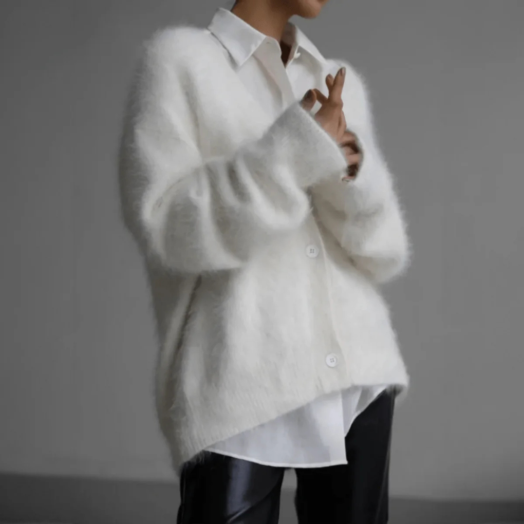 Women's Fine-Knit V-Neck Cardigan with Button Front