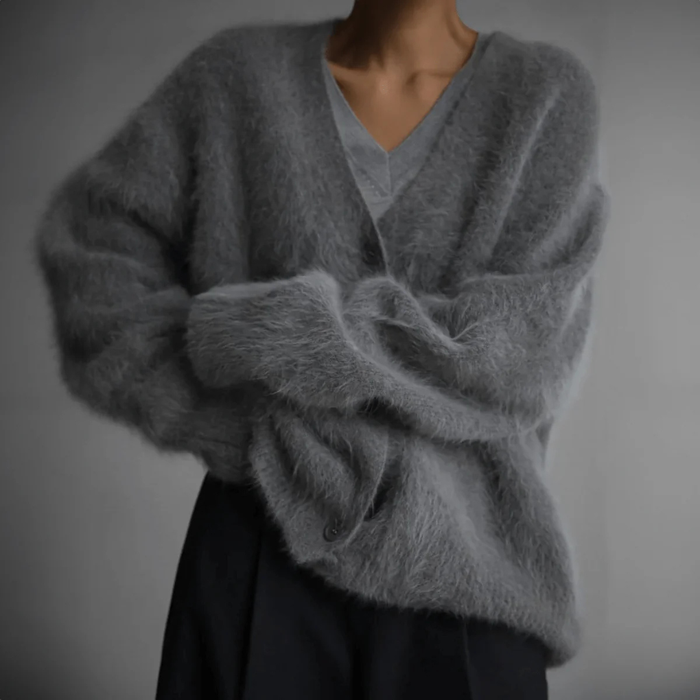 Women's Fine-Knit V-Neck Cardigan with Button Front