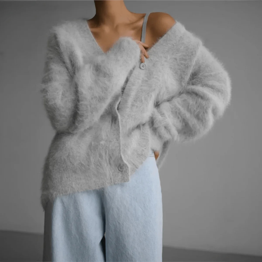 Women's Fine-Knit V-Neck Cardigan with Button Front