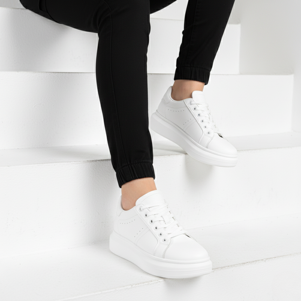 Unisex Platform Lace-Up Sneakers, Clean Panelled Design