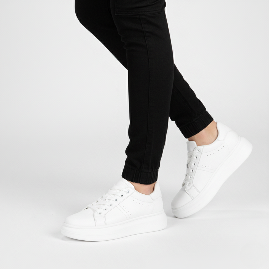 Unisex Platform Lace-Up Sneakers, Clean Panelled Design