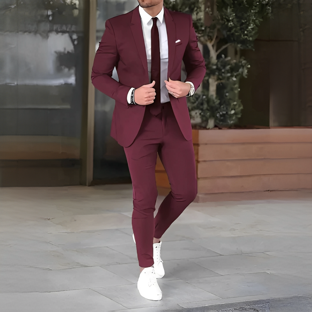 Men's Two-Piece Suit Set, Notched Lapel, Slim Fit