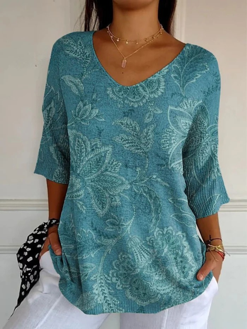 Women's Vintage Ethnic Floral Art Print Casual Pullover Knit