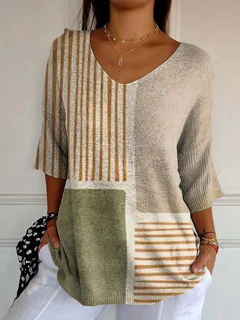 Women's Abstract Geometric Pattern Art Print Casual Knit Pullover