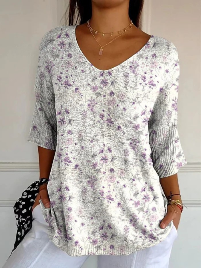Women's Vintage Floral Art Casual Pullover Knit