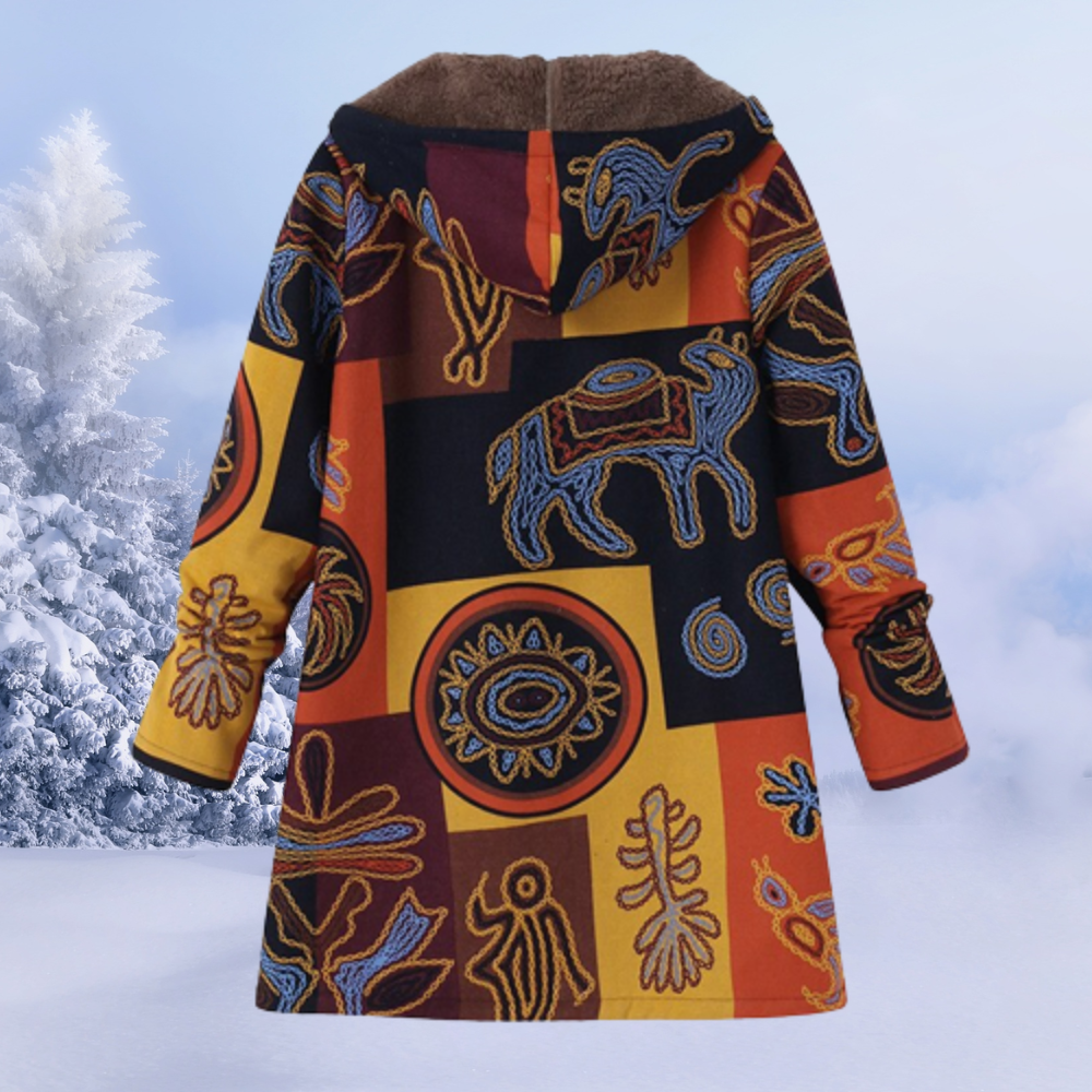 Women's Coat with Hood and Floral Print | Lining | For Winter | Size S-5XL