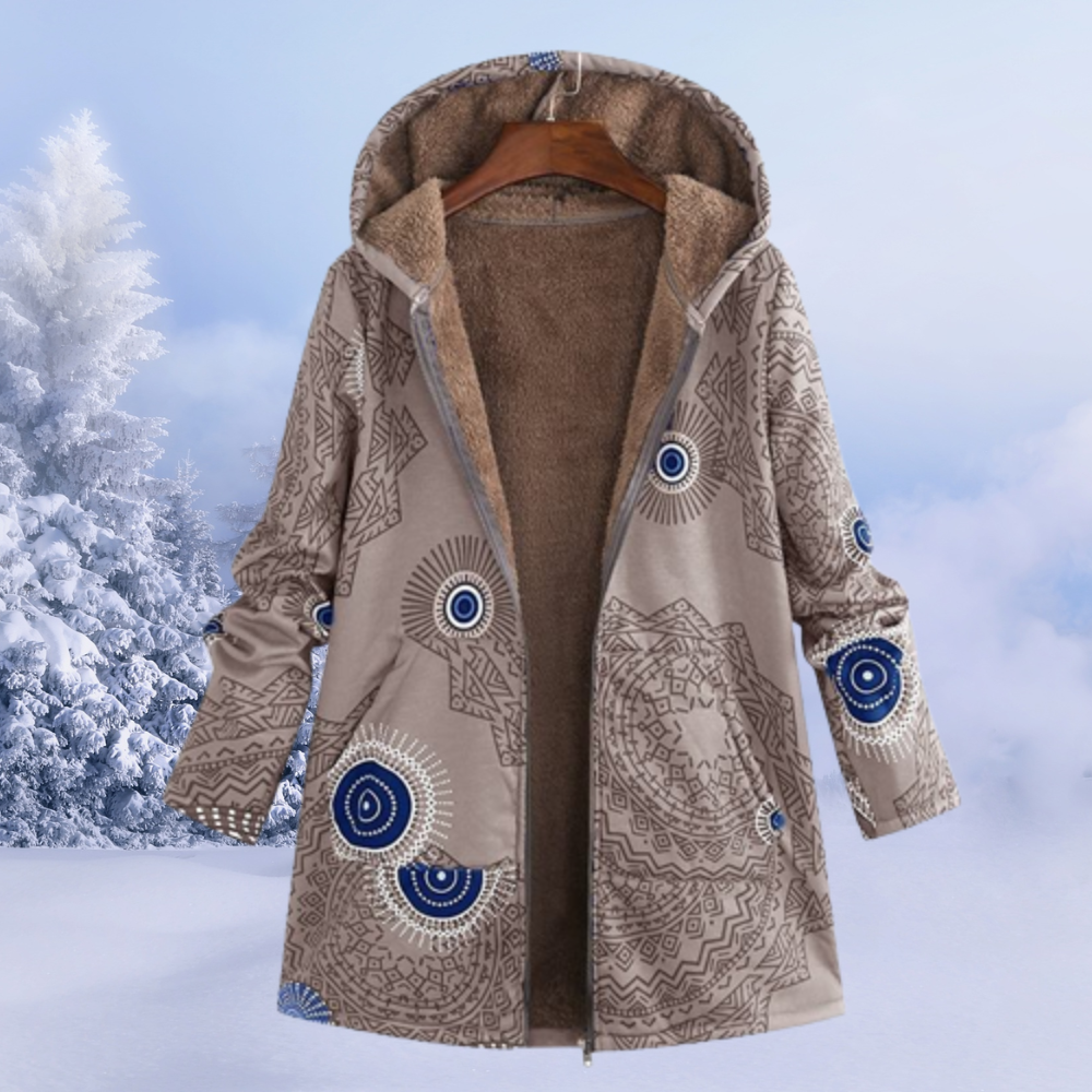 Women's Coat with Hood and Floral Print | Lining | For Winter | Size S-5XL