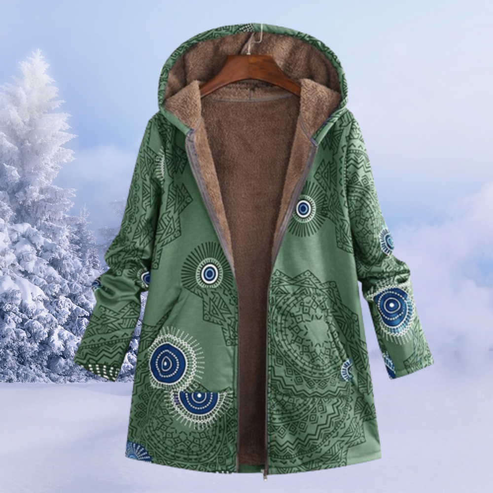 Women's Coat with Hood and Floral Print | Lining | For Winter | Size S-5XL