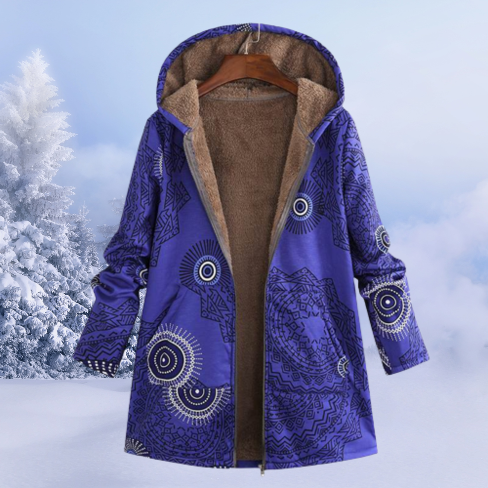 Women's Coat with Hood and Floral Print | Lining | For Winter | Size S-5XL