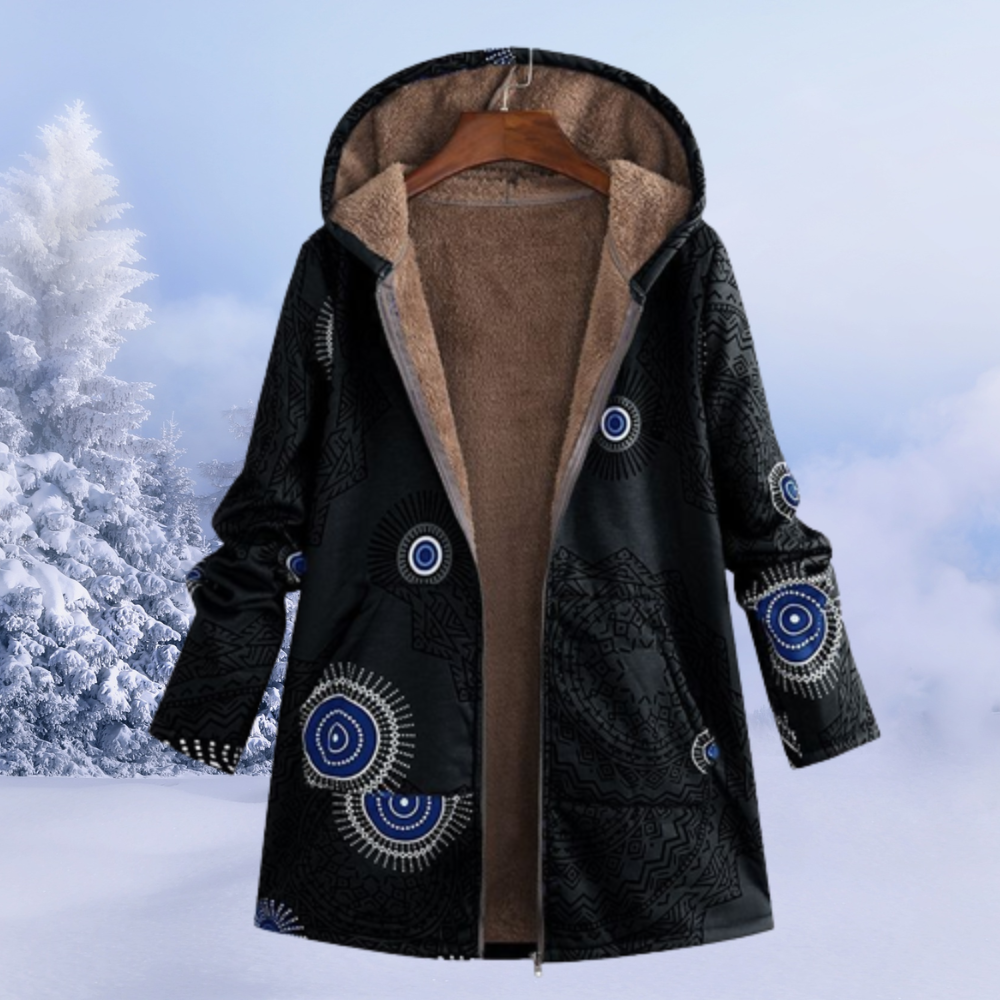 Women's Coat with Hood and Floral Print | Lining | For Winter | Size S-5XL