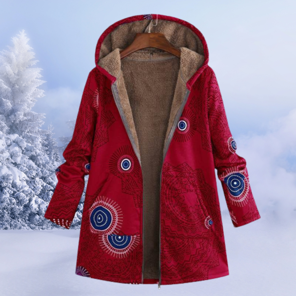 Women's Coat with Hood and Floral Print | Lining | For Winter | Size S-5XL