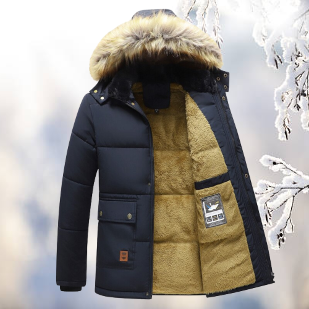 Men's Hooded Winter Parka, Fur-Trim Hood, Quilted