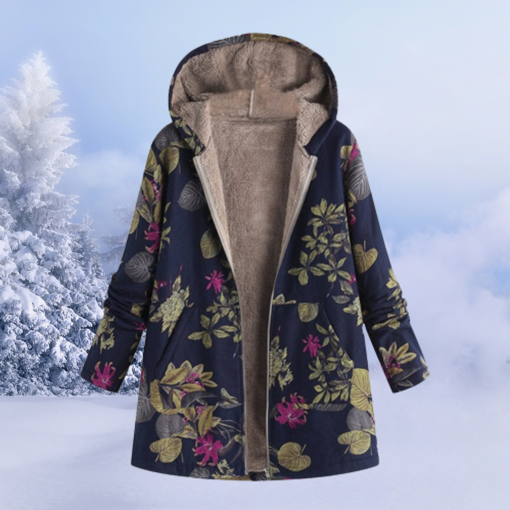 Women's Coat with Hood and Floral Print | Lining | For Winter | Size S-5XL