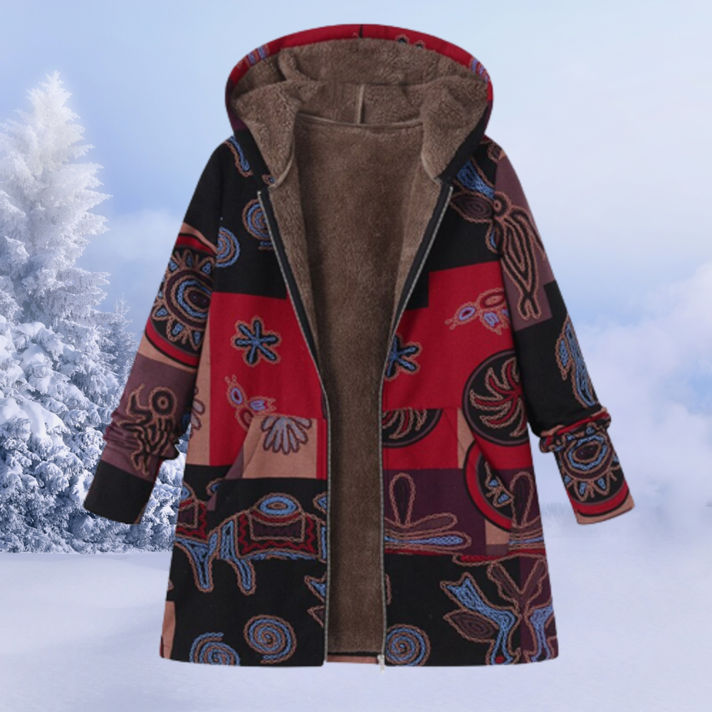Women's Coat with Hood and Floral Print | Lining | For Winter | Size S-5XL