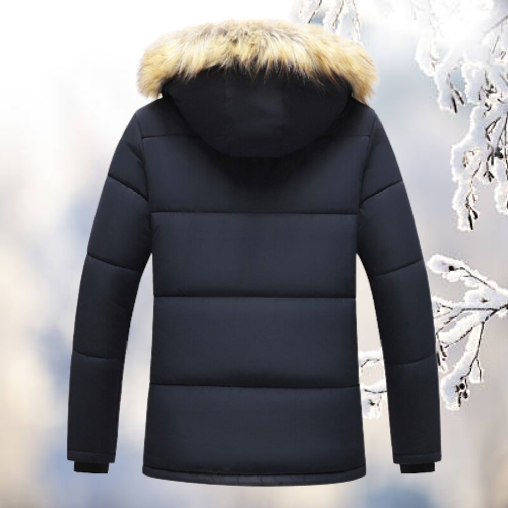 Men's Hooded Winter Parka, Fur-Trim Hood, Quilted