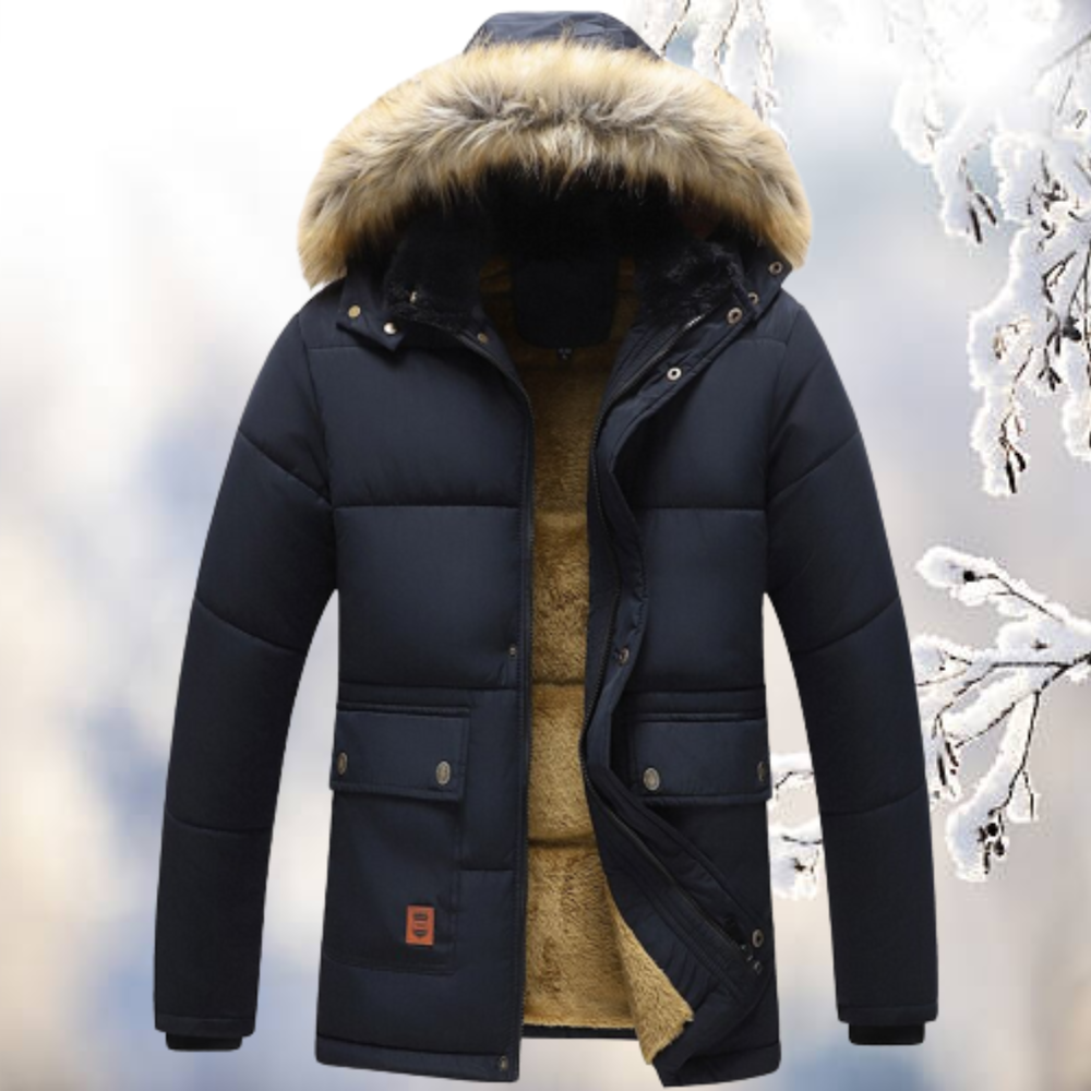 Men's Hooded Winter Parka, Fur-Trim Hood, Quilted