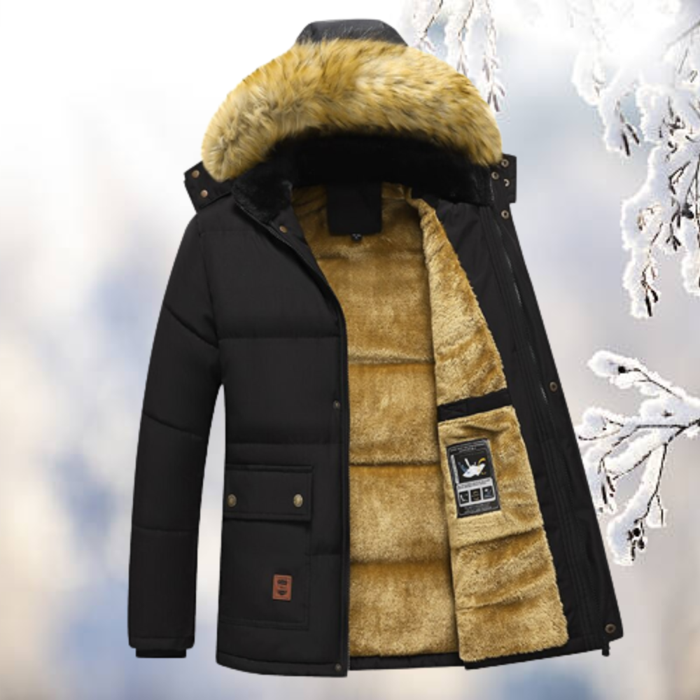 Men's Hooded Winter Parka, Fur-Trim Hood, Quilted