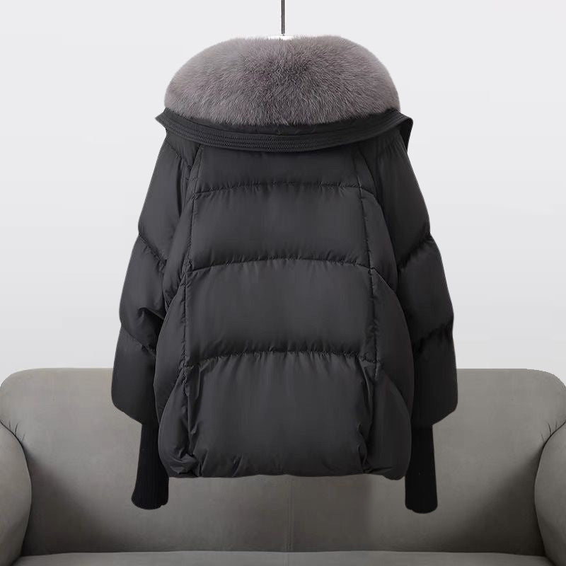 Valentina | Womens Long Puffer Jacket with Fur Collar | Extra-Long Sleeves, Silk Cotton Filling | Black, White or Brown S-XXL