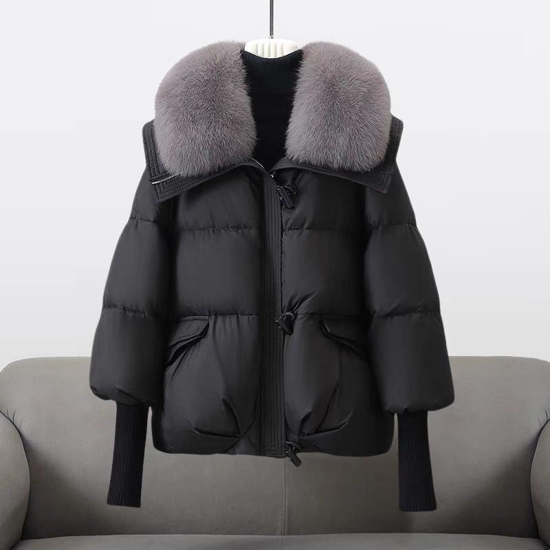 Valentina | Womens Long Puffer Jacket with Fur Collar | Extra-Long Sleeves, Silk Cotton Filling | Black, White or Brown S-XXL