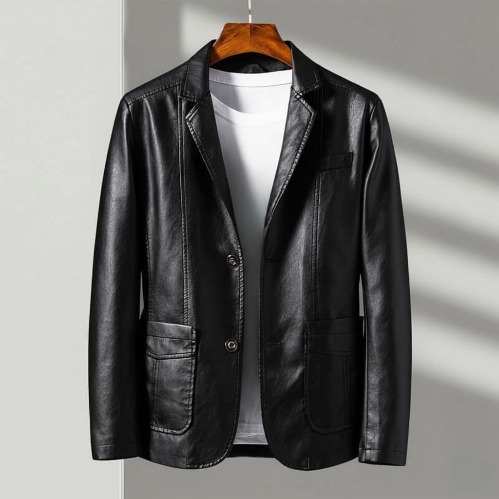 Sutton | Mens Leather Blazer Jacket, Tailored Fit | Fully Lined, Two-Button Closure | Brown, Black, Navy and More S-4XL