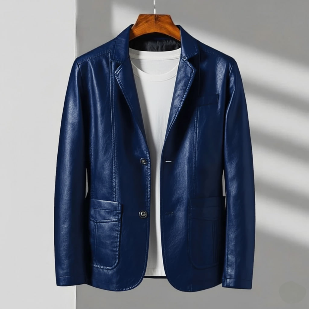 Sutton | Mens Leather Blazer Jacket, Tailored Fit | Fully Lined, Two-Button Closure | Brown, Black, Navy and More S-4XL