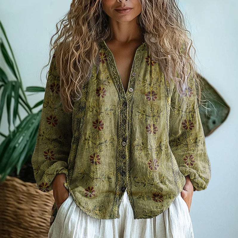 Audrey – Vintage Leaf Print Blouse