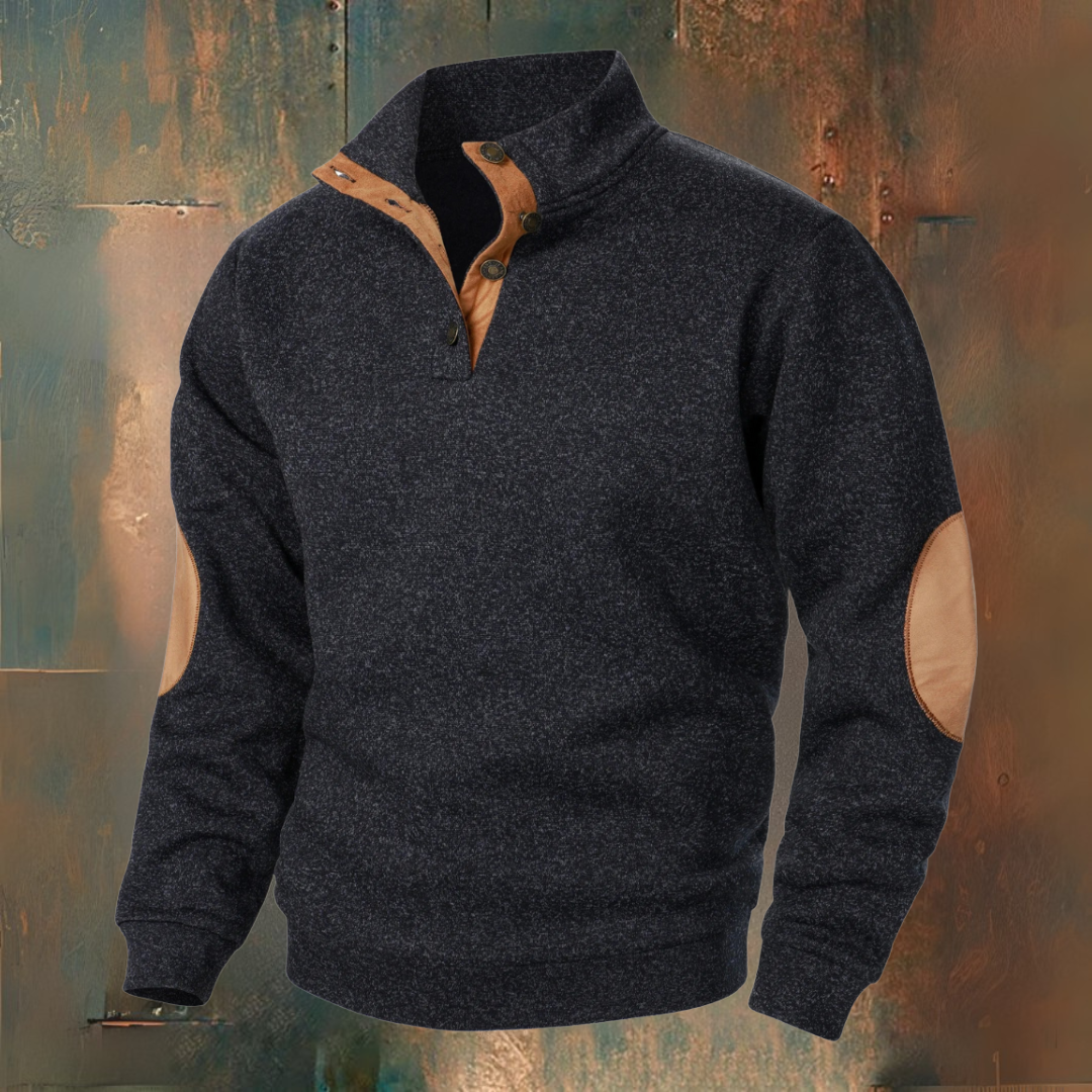Men's Textured Mock Neck Sweater, Long Sleeves, Button Placket