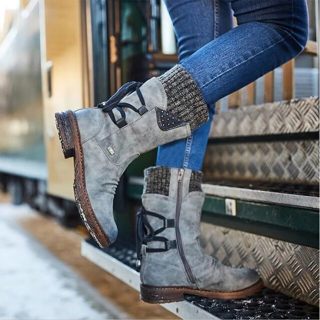 Women's Boots with Knit | For Winter | Size 4-12 | Brown, Black, Blue, Grey, Purple