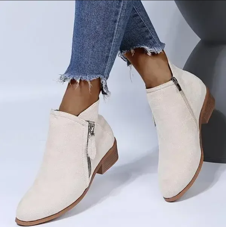Women's Ankle Boots, Side Zipper, Low Block Heel