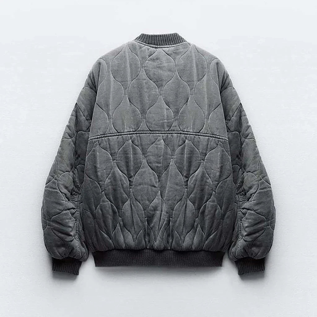 Women's Quilted Bomber Jacket – Diamond Stitch Jacket