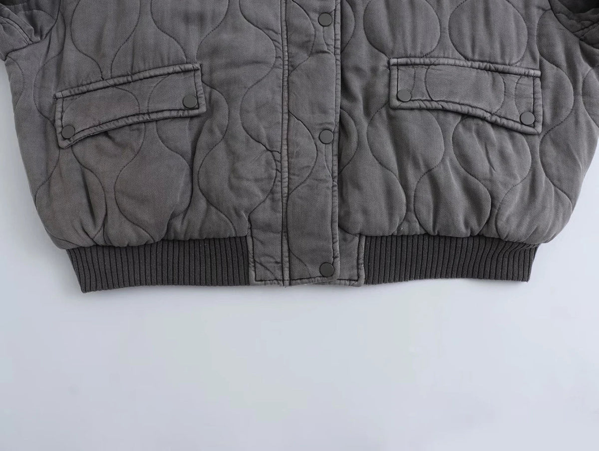 Women's Quilted Bomber Jacket – Diamond Stitch Jacket