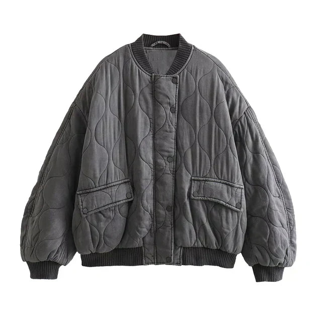 Women's Quilted Bomber Jacket – Diamond Stitch Jacket