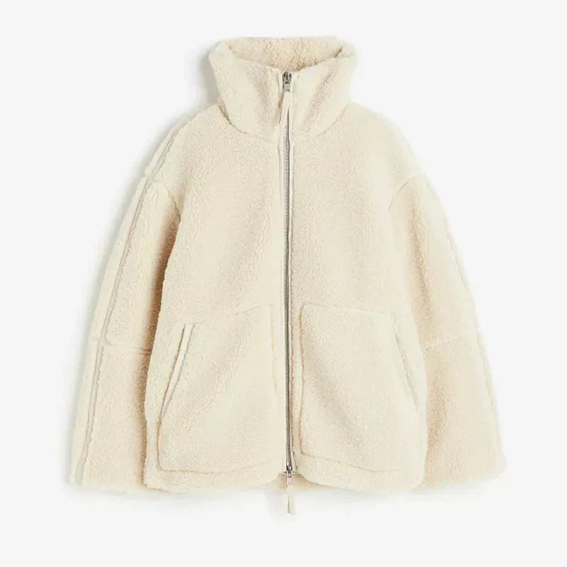 Women's Oversized Stand Collar Jacket – Zip-Up Cold Weather Winter Jacket