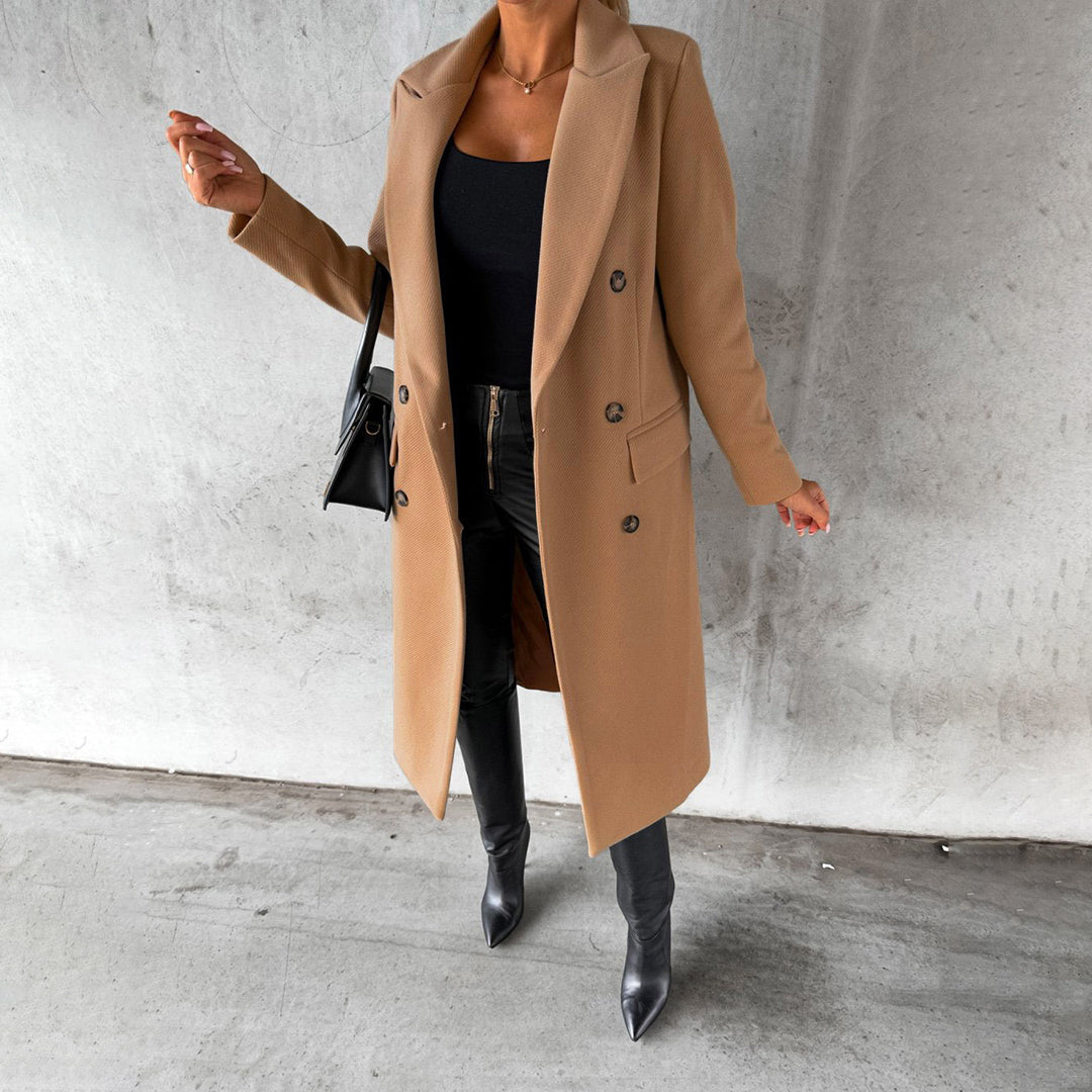 Women's Double-Breasted Trench Coat Long with Lapels