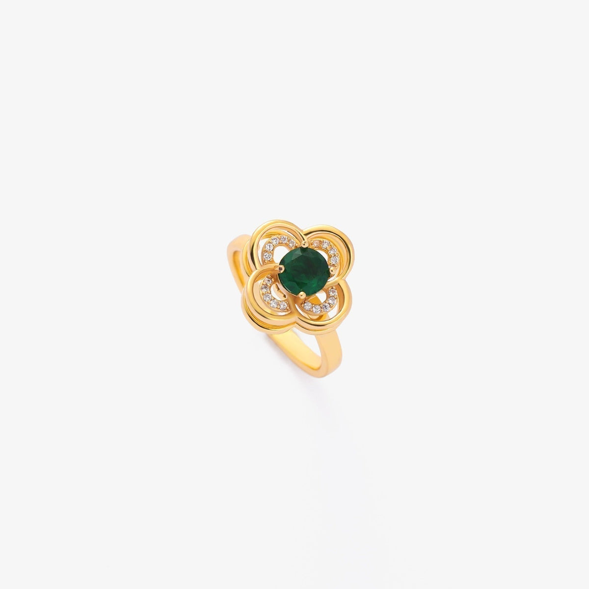 Emerald Spinning Ring | Gold Clover Halo Design