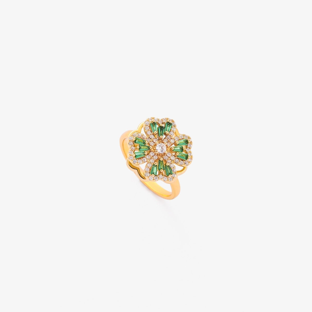 Spinning Ring Gold Emerald Clover Design | Anxiety Relief Jewelry