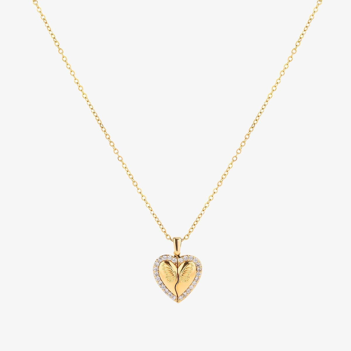 Butterfly Heart Pendant Necklace in Gold Finish