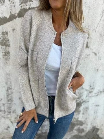 Women's Knit Bomber Cardigan, Zip Front, Long Sleeves