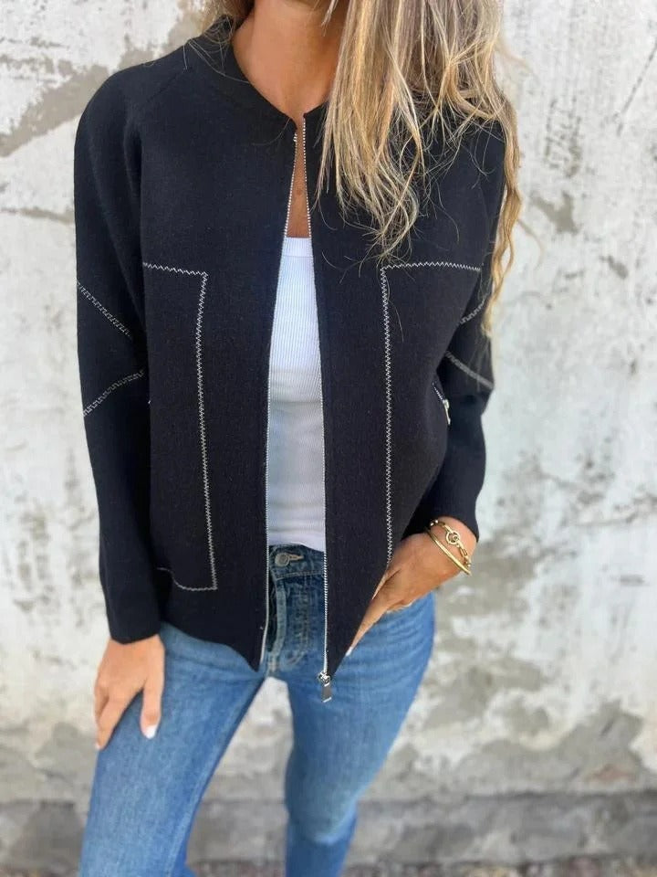 Women's Knit Bomber Cardigan, Zip Front, Long Sleeves