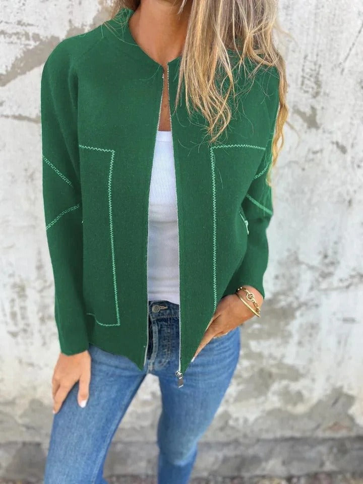 Women's Knit Bomber Cardigan, Zip Front, Long Sleeves