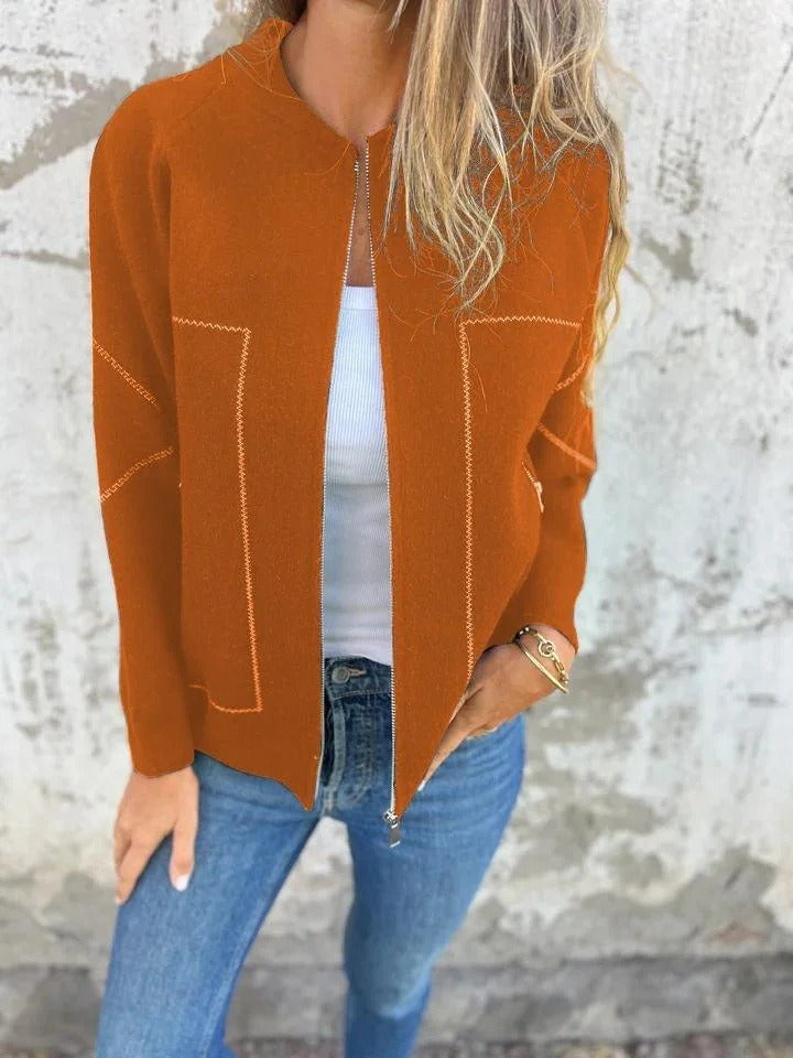Women's Knit Bomber Cardigan, Zip Front, Long Sleeves